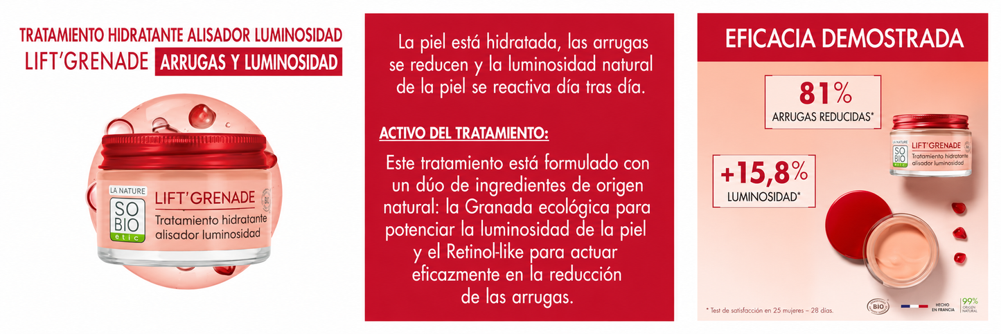 Crema hidratante lift’ grenade retinol-like SO’BiO