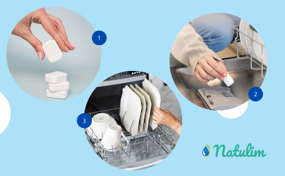 Pastillas de Lavavajillas Biodegradables e Hidrosolubles 6 en 1, Natulim