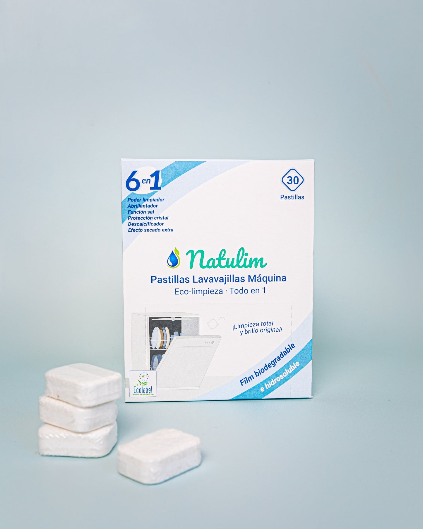 Pastillas de Lavavajillas Biodegradables e Hidrosolubles 6 en 1, Natulim