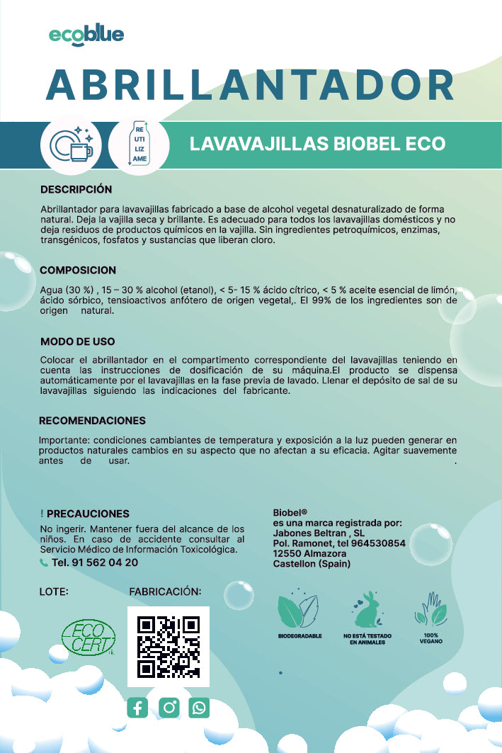 Abrillantador Lavavajillas Eco Biobel
