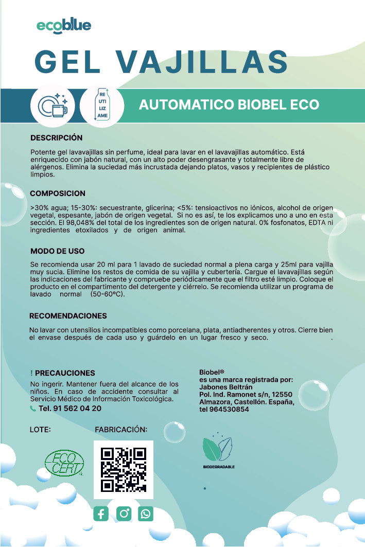 Gel Lavavajillas Maquina Biobel