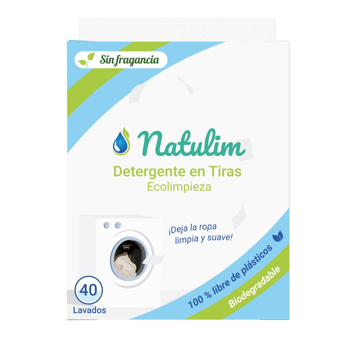 Eco-Tiras de Detergente Sin Fragancia 40 lavados Natulim