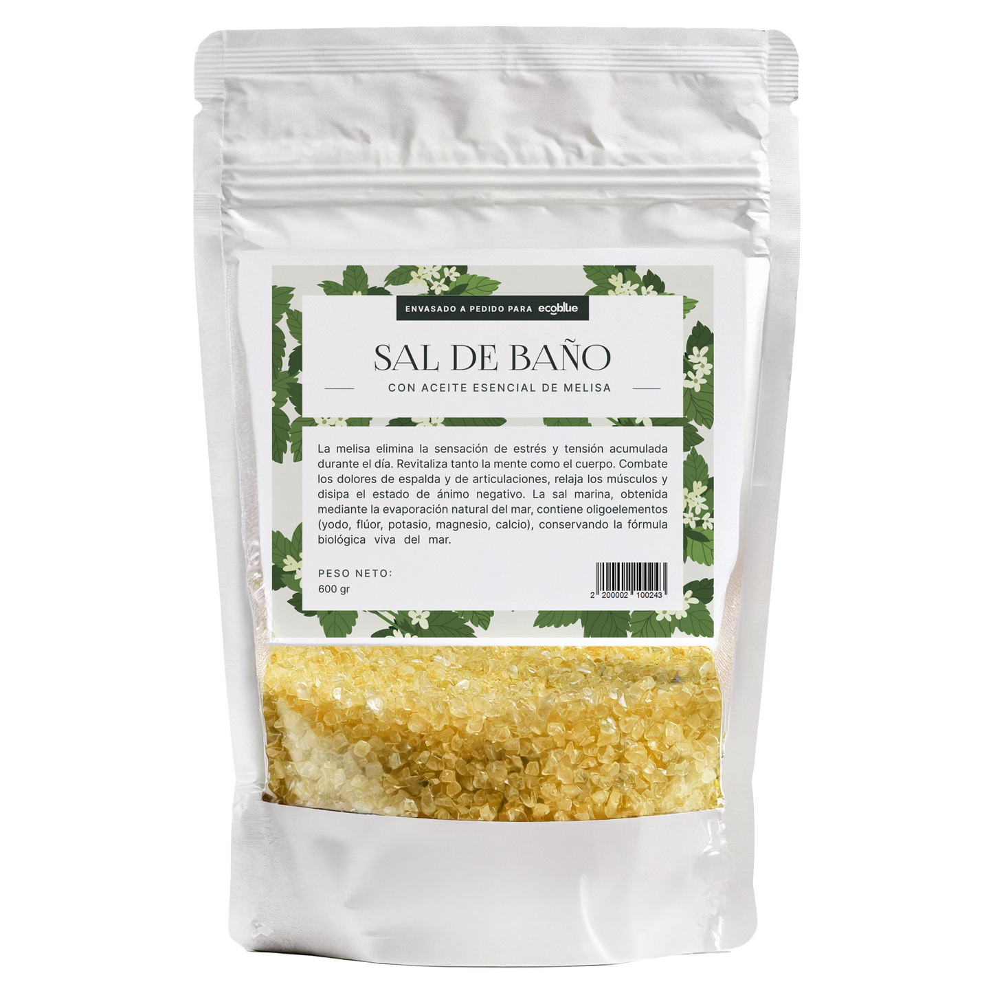 Sal de baño con aceite esencial de melisa