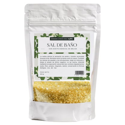 Sal de baño con aceite esencial de melisa