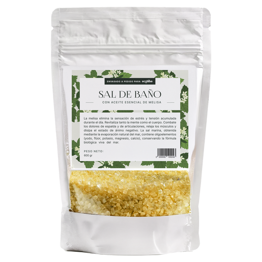 Sal de baño con aceite esencial de melisa