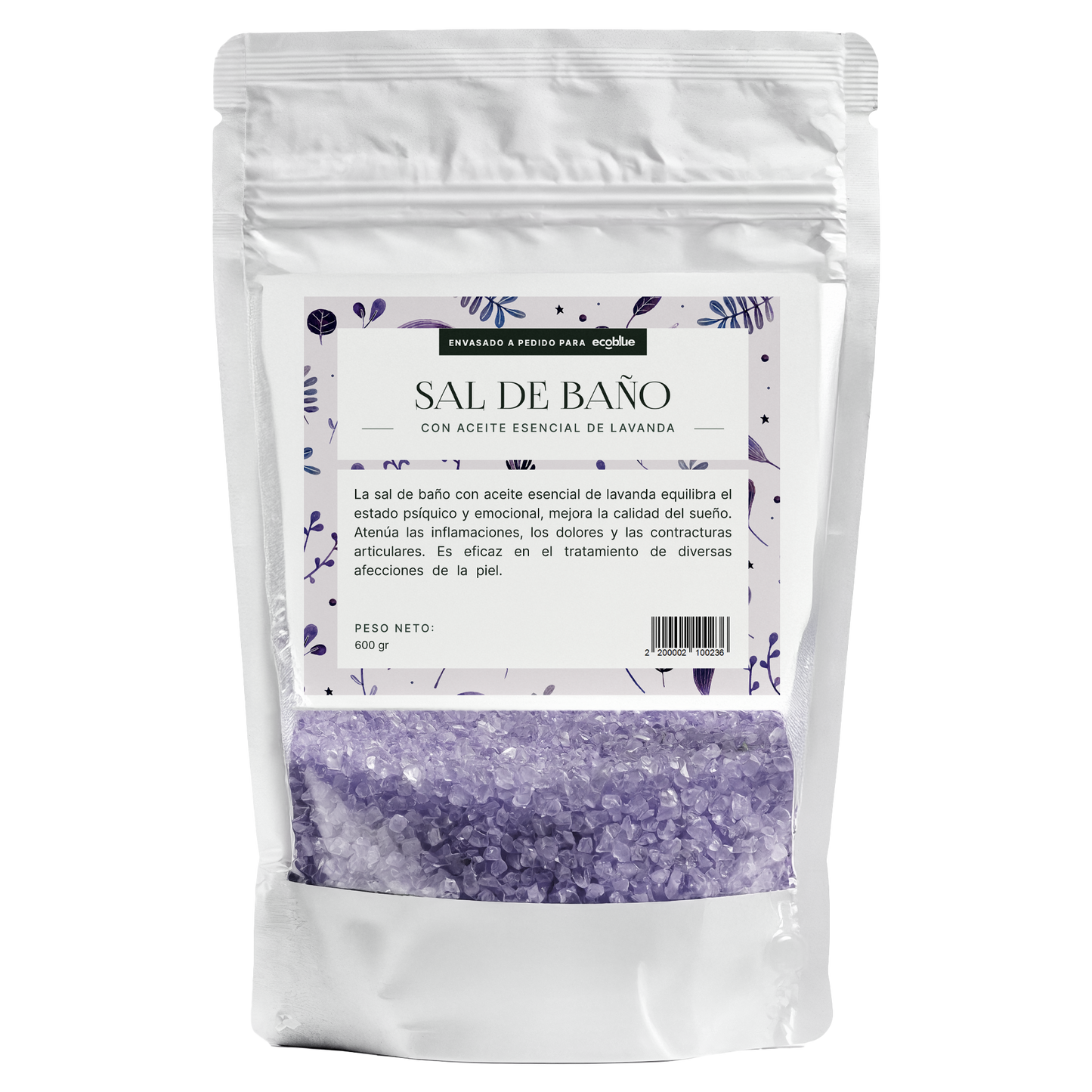 Sal de baño con aceite esencial de lavanda