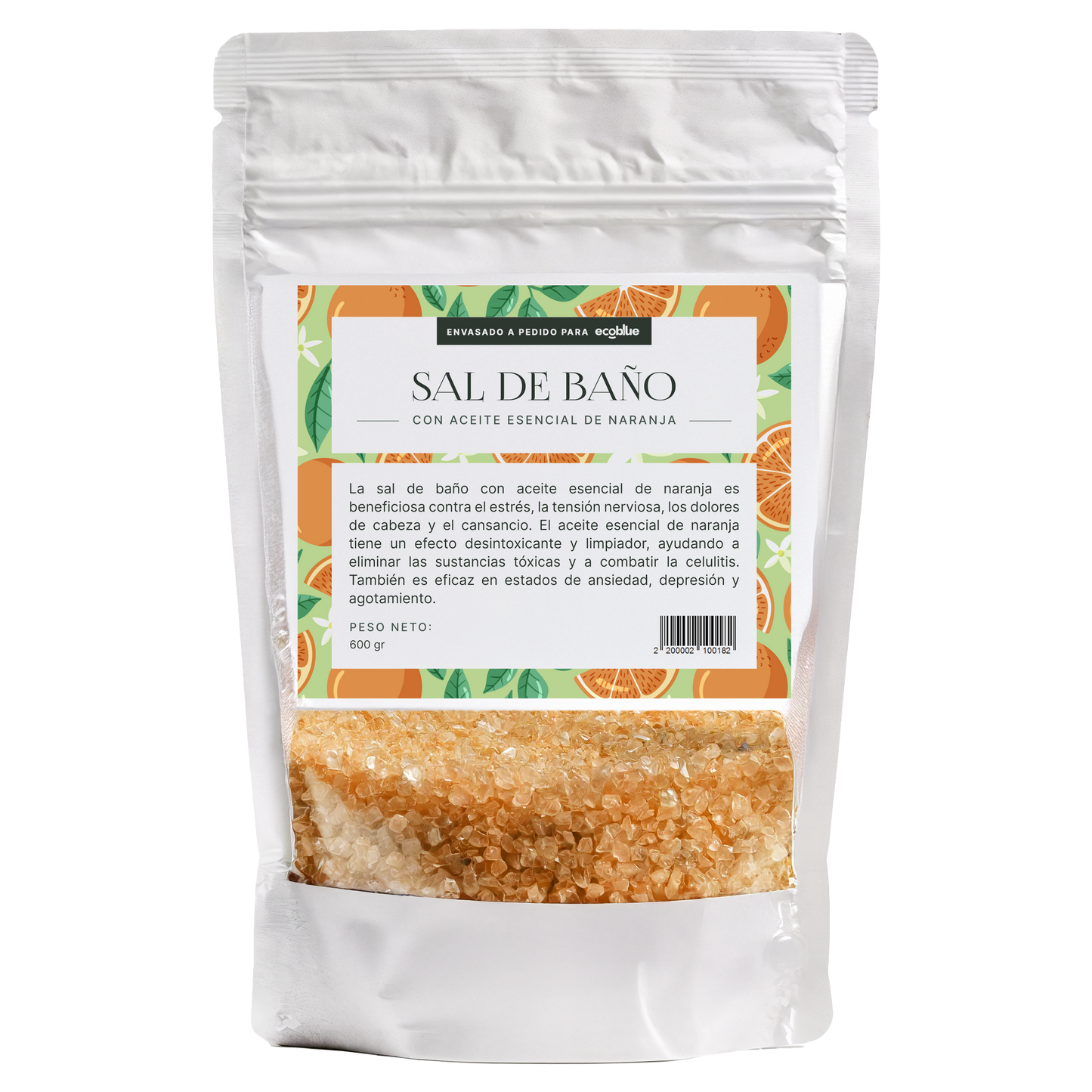 Sal de baño con aceite esencial de naranja