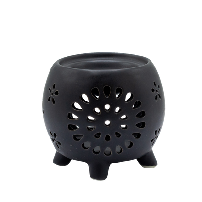 Quemador de Aceites Flor - Negro Mate