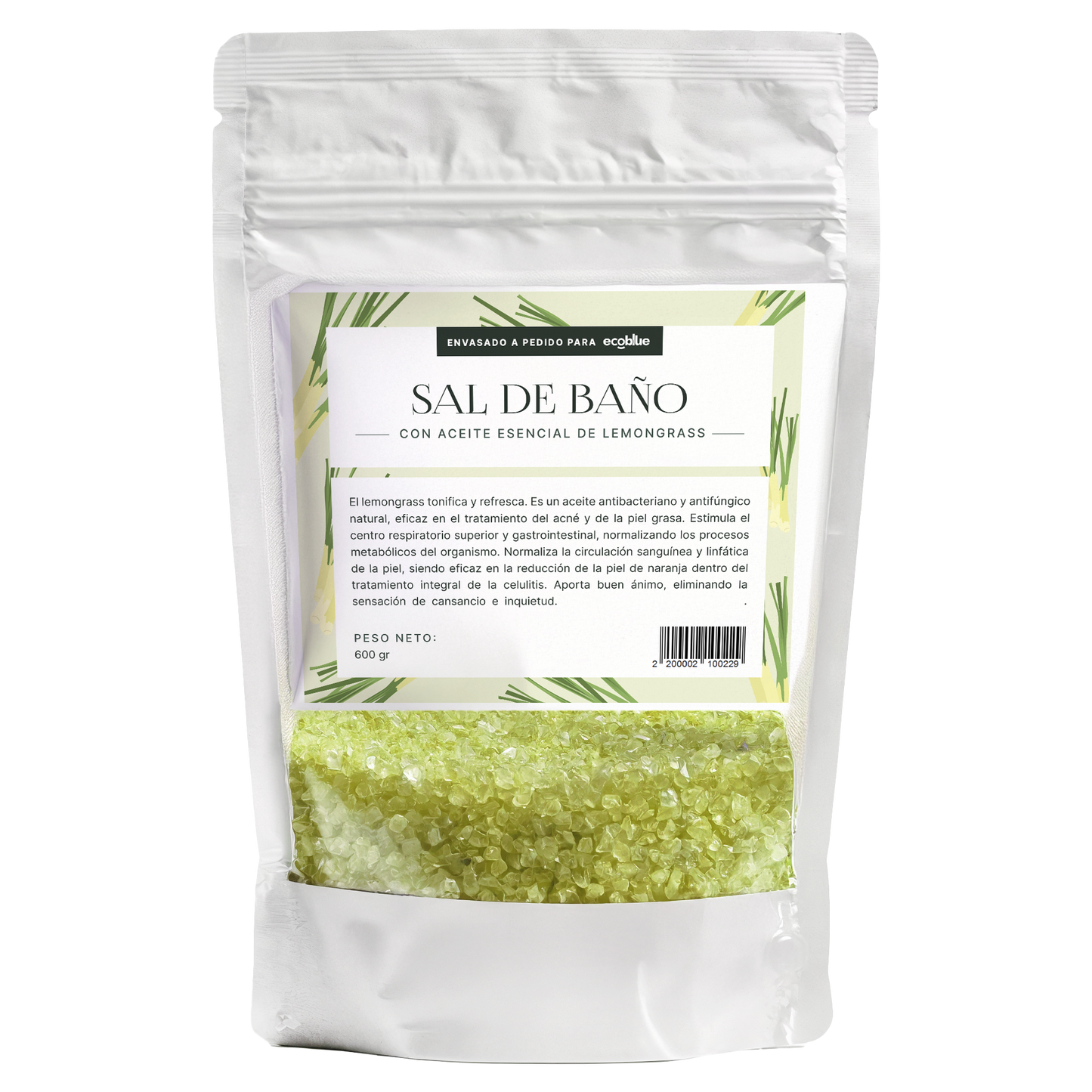 Sal de baño con aceite esencial de lemongrass
