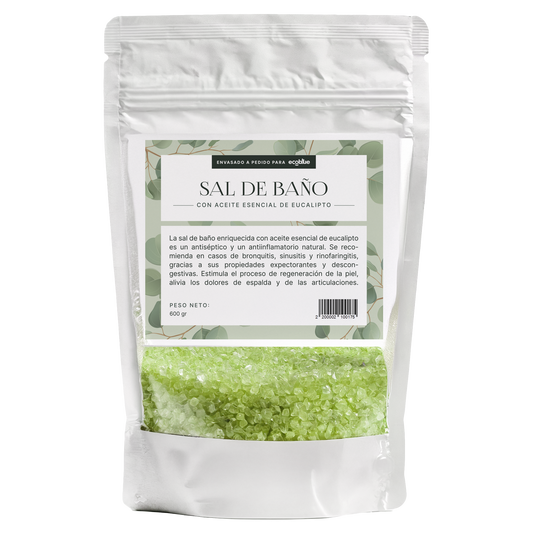 Sal de baño con aceite esencial de eucalipto